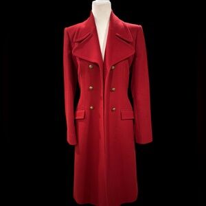 Just Cavalli Red Double-Breasted Tailored Long Coat Cashmere + Wool Blend sz 6